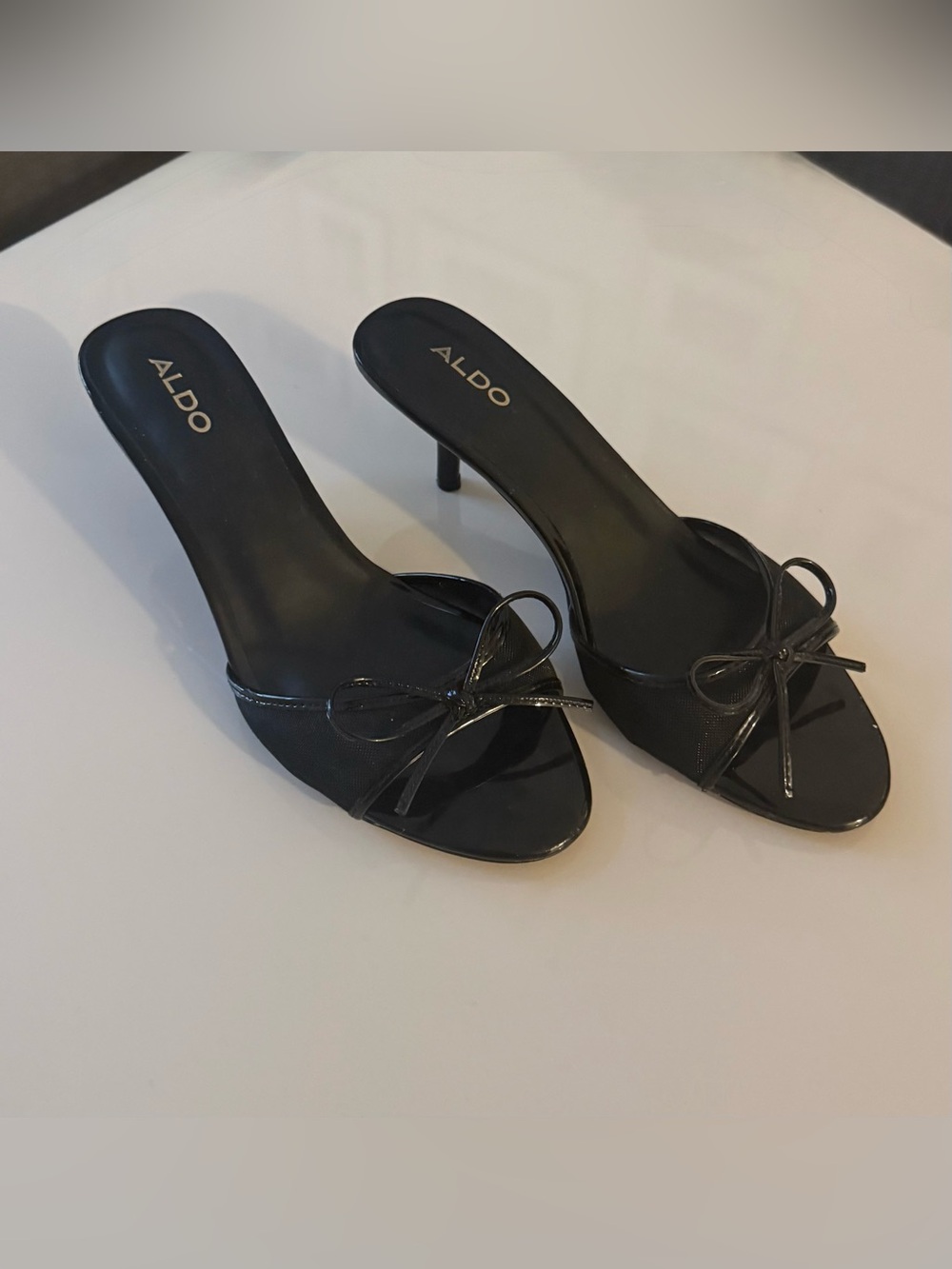 Aldo Black Open-Toe Bow Mule Heels